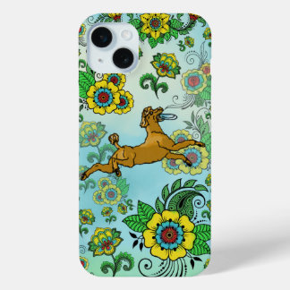 Brown Poodle with Frisbee on Paisley Background iPhone 15 Mini Case