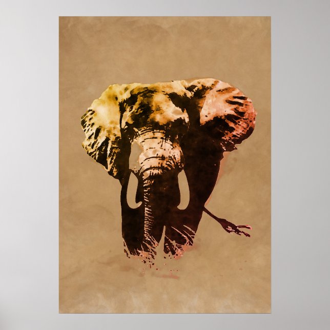 Brown Pop Art Elephant Ink Paint Poster (Front)