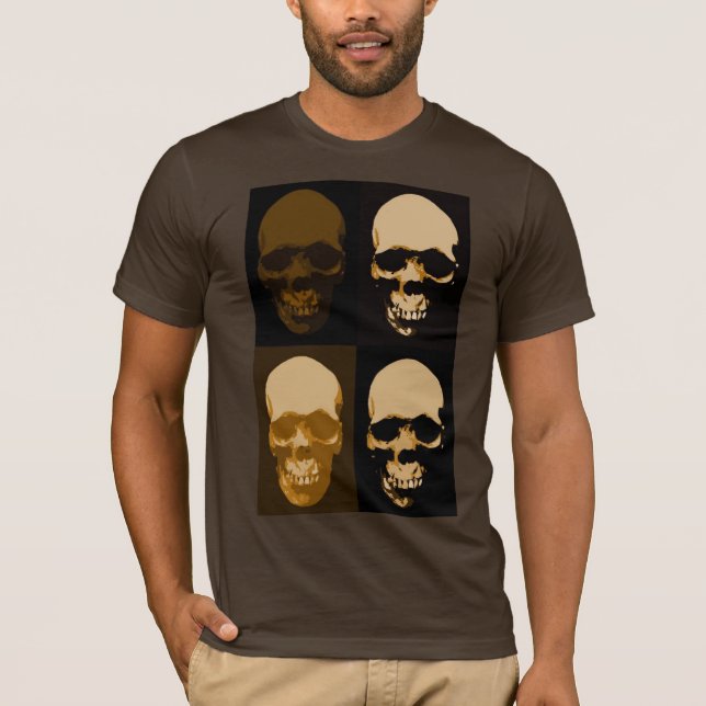 Brown Pop Art Retro Stylish Skull T-Shirt (Front)