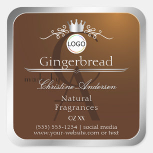 Brown Product Label Silver Frame Logo and Monogram