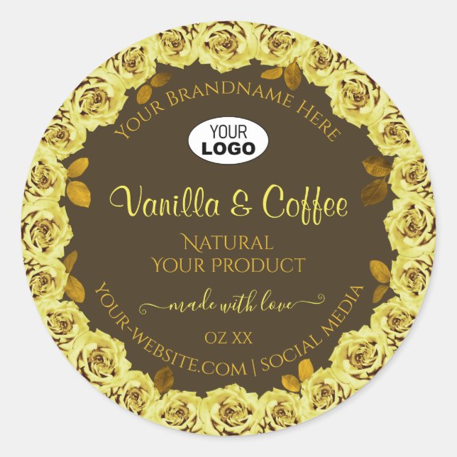 Brown Product Label Yellow Roses in Bloom add Logo (Front)