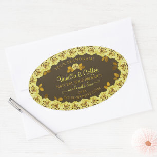 Brown Product Labels with Yellow Roses in Bloom
