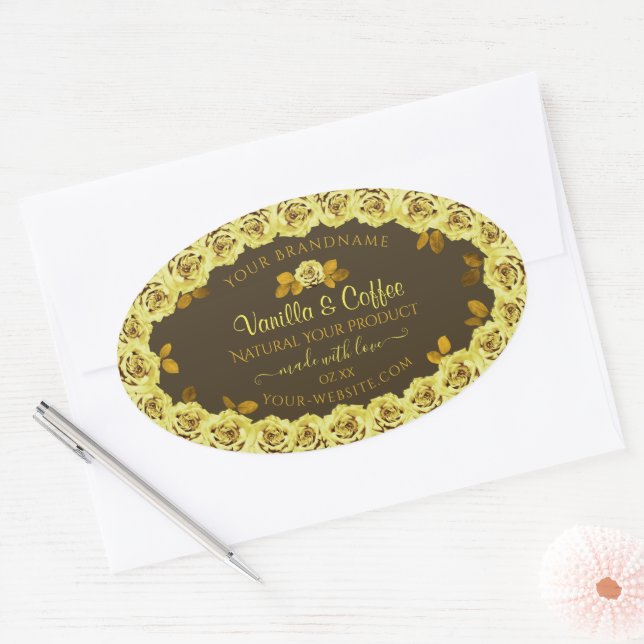 Brown Product Labels with Yellow Roses in Bloom (Envelope)