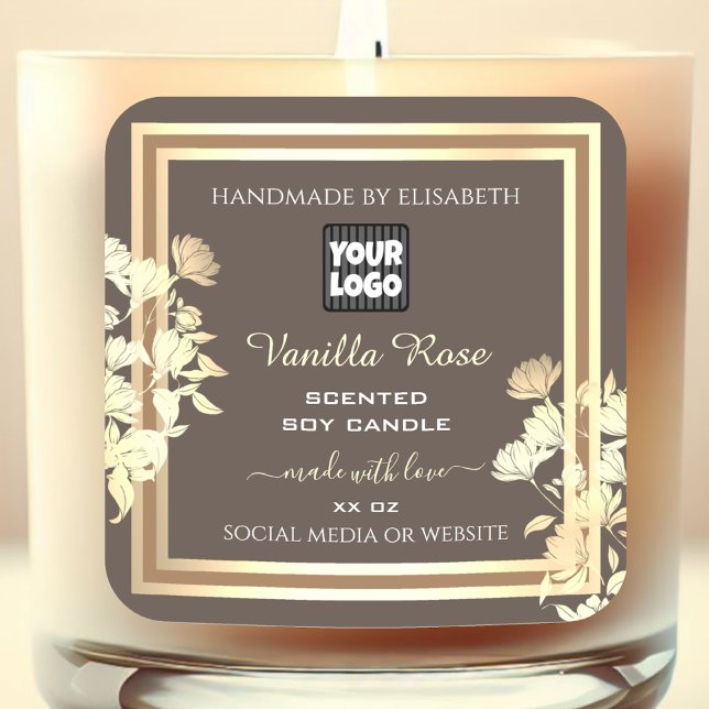 Brown Product Packaging Labels Gold Frame and Logo (Creator Uploaded)