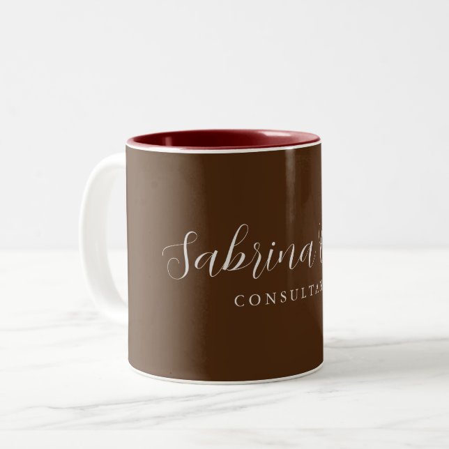 Brown Professional Calligraphy Trendy Modern Plain Two-Tone Coffee Mug (Front Left)