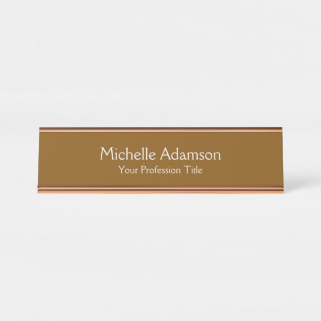 Brown Professional Plain Modern Desk Name Plate (Front)