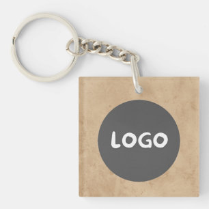 Brown Promotional Business Keychain with QR & Logo