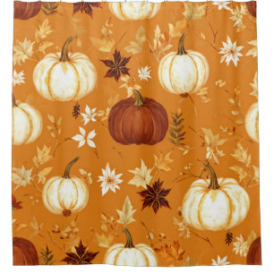 Brown Pumpkin Floral Autumn and Fall Pattern Shower Curtain