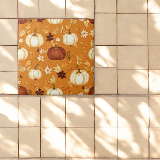 Brown Pumpkin Floral Autumn and Fall Pattern Tile (Creator Uploaded)