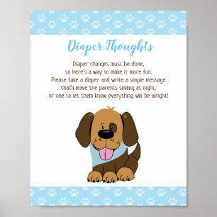 Brown Puppy Dog Baby Shower Diaper Thoughts Game Poster