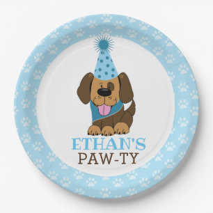 Brown Puppy Dog Paw-ty Any Age Birthday Paper Plate