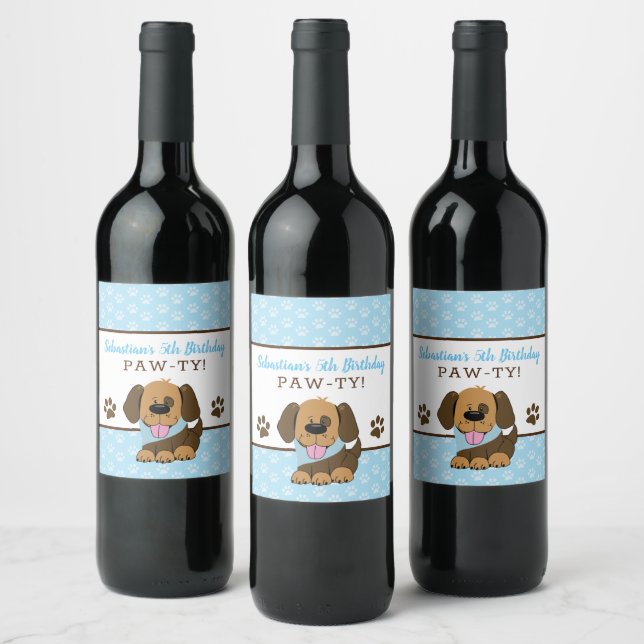 Brown Puppy Dog Wine Labels (Bottles)