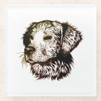 Brown Puppy Sketch Glass Coaster