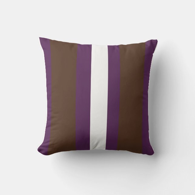Brown, purple and white stripes cushion (Front)