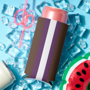 Brown, purple and white stripes seltzer can cooler