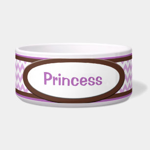 Brown & Purple Chevron Personalised Dog Bowl