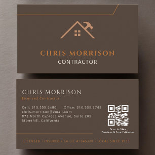 Brown  QR Code Contractor Construction Business Card