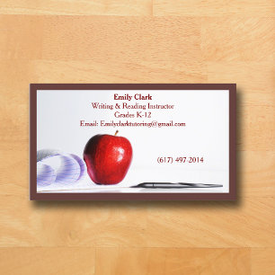 Brown QR Code School Teacher Red Apple Business Card