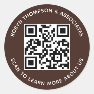 Brown QR Code Stickers Custom Business Name Round