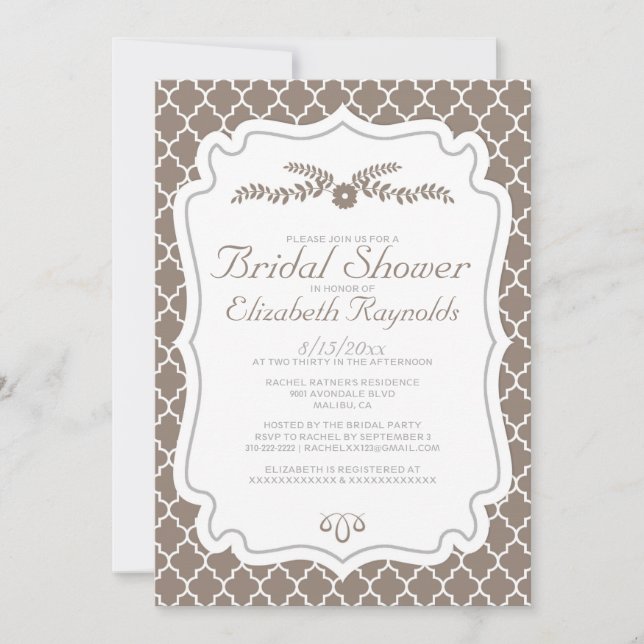 Brown Quatrefoil Bridal Shower Invitations (Front)