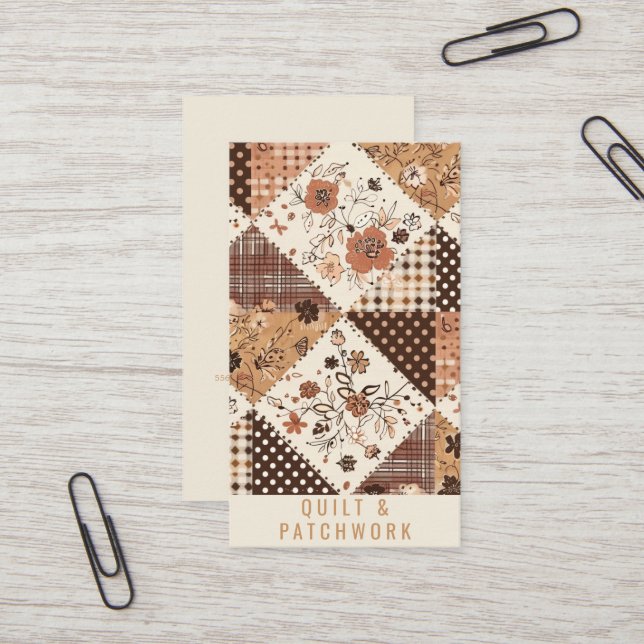 Brown Quilt Patchwork Handmade Clothing  Business Card (Front/Back In Situ)
