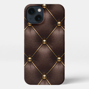Brown Quilted Leather & Gold Studs Phone Case