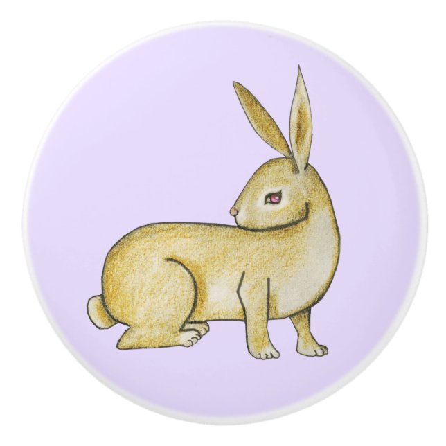 Brown Rabbit on Lavender Ceramic Knob (Front)