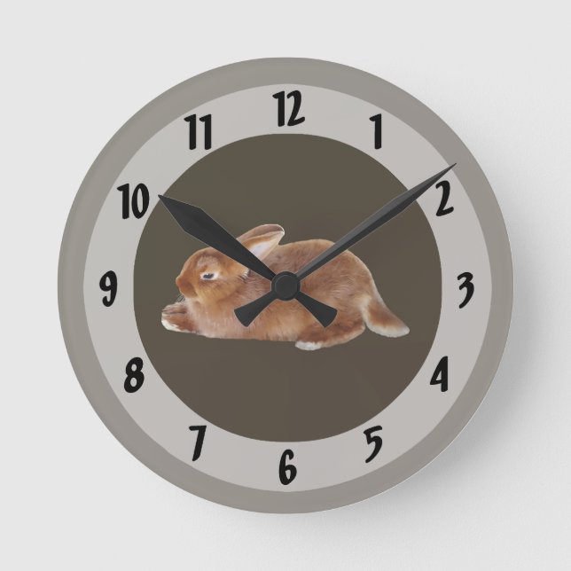 Brown Rabbit Round Clock (Front)