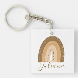 Brown Rainbow Doodle Script Name  Keychain