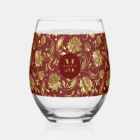 Brown Red and Gold Floral Damask Monogram