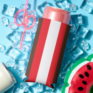 Brown, red and white stripes seltzer can cooler