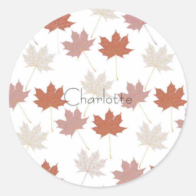 Brown Red Autumn Floral Leaves Y2K Pattern Classic Round Sticker (Front)