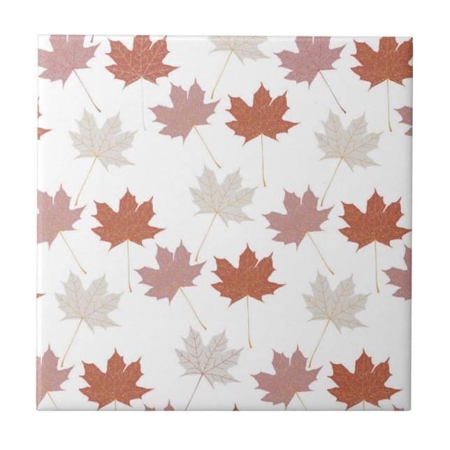 Brown Red Autumn Floral Leaves Y2K Pattern Tile (Front)