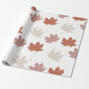 Brown Red Autumn Floral Leaves Y2K Pattern Wrapping Paper