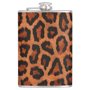 Brown Red Black Leopard Animal Print Hip Flask