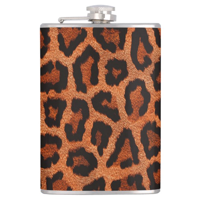 Brown Red Black Leopard Animal Print Hip Flask (Front)