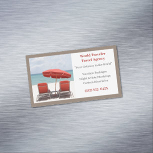 Brown Red Chairs Agency Travel Agent Beach Magnetic Business Card