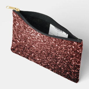 Brown red faux glitter sparkles accessory pouch