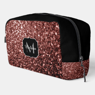 Brown red faux glitter sparkles black Monogram Dopp Kit