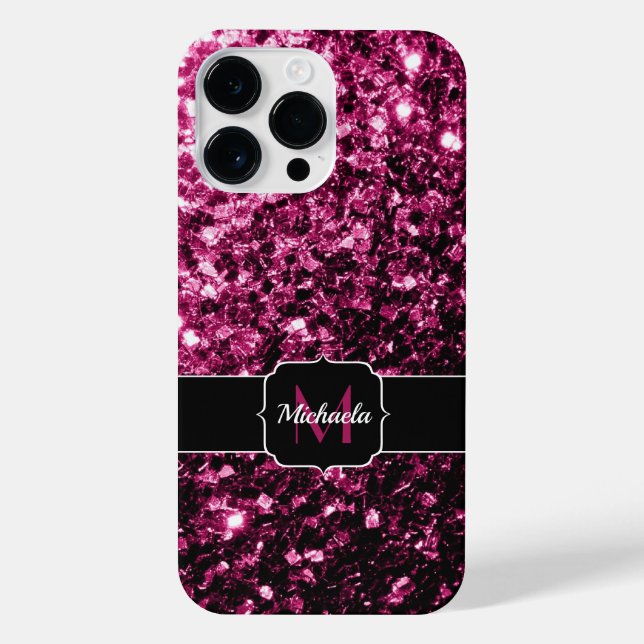 Brown Red faux Glitter sparkles bling Monogram iPhone Case (Back)