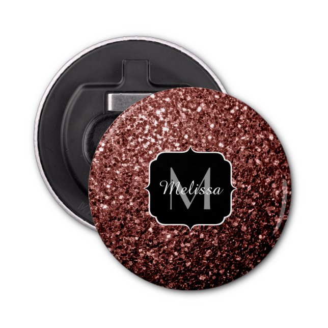 Brown Red faux Glitter sparkles Monogram Bottle Opener (Front)