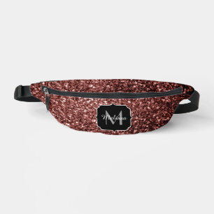 Brown red faux glitter sparkles Monogram Bum Bags