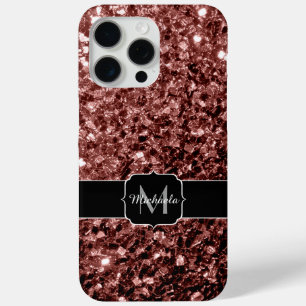 Brown red faux glitter sparkles Monogram iPhone 15 Pro Max Case