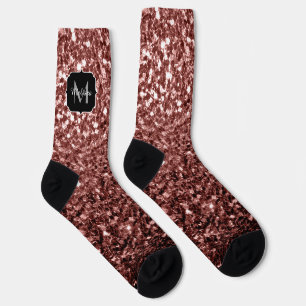 Brown Red faux Glitter sparkles Monogram Socks