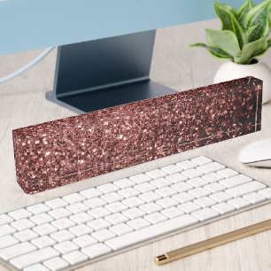 Brown Red faux Glitter sparkles Nameplate