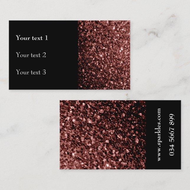 Brown red faux shiny glitter sparkles and black business card (Front/Back)