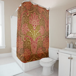 Brown & Red Floral Pattern Shower Curtain
