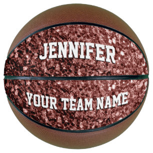 Brown red glitter sparkles Your name Team Basketball