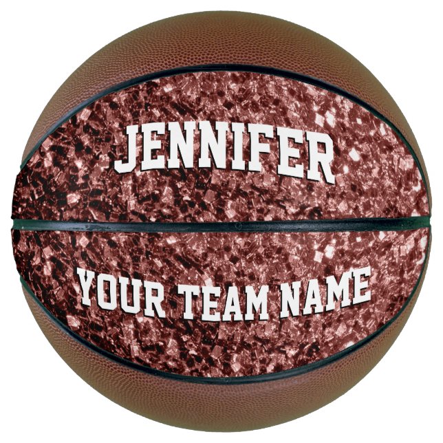Brown red glitter sparkles Your name Team Basketball (Front)