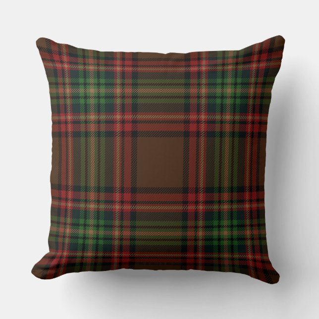 Brown Red Green Tartan Plaid Scottish Pattern Cushion (Front)
